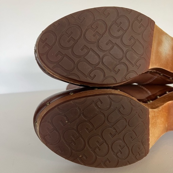 UGG 1958 Lynnea Leather Studded Foldover Clog Boot Shearling Cuff, Caramel, 9 - Picture 9 of 11